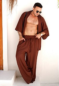 Conjunto Kimono + Calça Marrom Café