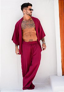 Conjunto Kimono + Calça Vermelho Marsala