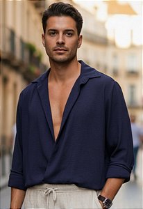 Camisa Capri Azul Marinho (2 Formas de Uso)