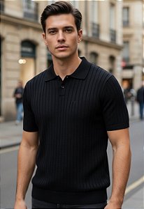 Camiseta Tricot Gola Polo Preta