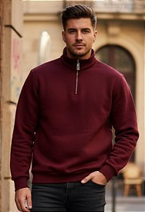 Blusa Moletom Gola Zíper Vermelho Marsala