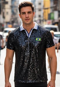 Camiseta Paetê Brasil Azul Marinho