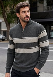 Suéter Tricot Gola Zíper Bicolor
