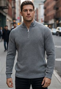 Suéter Tricot Gola Alta Zíper