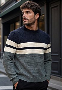 Suéter Tricot Texturizado Tricolor Nordic