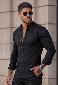 Camisa Social Acetinada Gola Padre