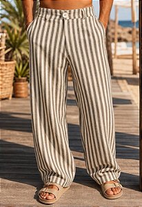 Calça Wide Linho Listrada