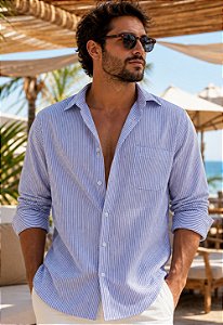 Camisa Linho Manga Longa Listrada