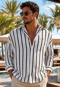Camisa Viscolinho Listrada Beach
