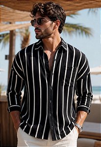 Camisa Viscolinho Listrada Beach