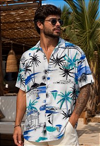 Camisa Viscolinho Estampada Beach