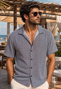 Camisa Oversized Viscolinho Listrada Beach