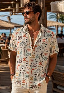 Camisa Viscolinho Estampada Azurre