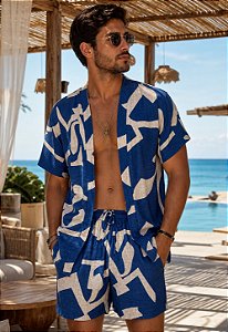 Conjunto Viscolinho Kimono Estampado Ocean