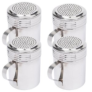 4 Polvilhador em Inox 320ml Profissional Dispenser com Alça
