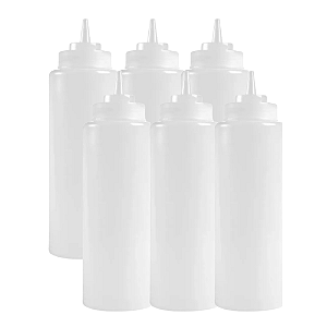 Kit 6 Bisnaga de Molho Grande Profissional Flexível Transparente 946ml - Sem Tampa