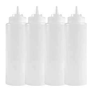 Kit 4 Bisnaga de Molho Grande Profissional Flexível Transparente 946ml - Sem Tampa