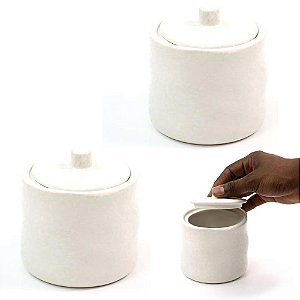 Kit 2 Porta Algodão e Cotonete com Tampa em Cerâmica