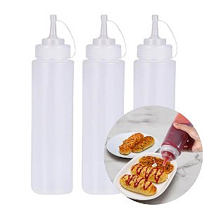 Kit 3 Bisnaga para Molho 800ml Flexivel Profissional Grande
