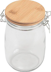 Pote de Vidro 1 Litro com Tampa de Bambu e Trava Hermética