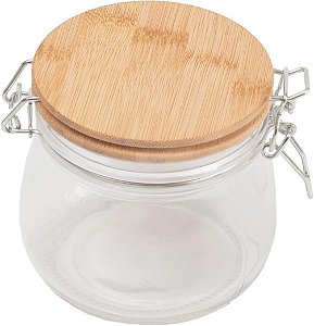 Pote de Vidro 450ml com Tampa de Bambu e Trava Hermética – Porta Mantimentos, Café, Açúcar, Temperos