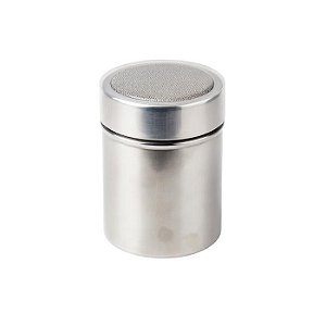 Polvilhador Inox Pequeno 8cmx6cm Tela Fina e Tampa Plastica