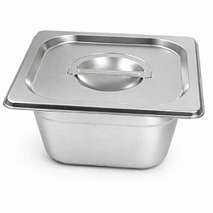 Cuba GN 1/6 Inox 100mm Sem Alça com Tampa Gastronômica Profissional