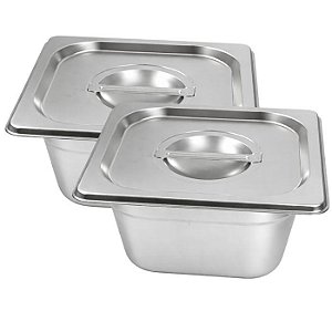Kit 2 Cuba GN 1/6 Inox 100mm Sem Alça e Tampa Gastronômica