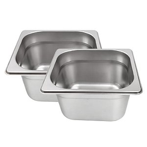 Kit 2 Cuba GN 1/6 Inox 100mm Sem Alça Gastronômica