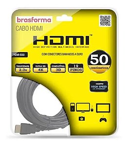 CABO HDMI 50CM BRASFORMA HDMI-5000 2.0 4K 3D 1080P