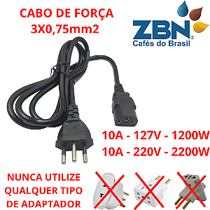 CABO DE FORÇA PADRÃO BRASIL 10A (110/220V) 3x0,75mm2 (PLUG 2P+T) 1,4 METRO