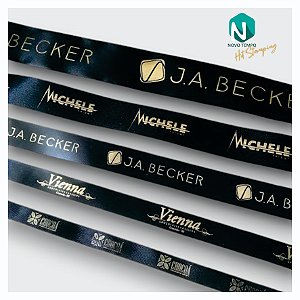 Fita de Cetim Preta Personalizada em Foil Hot Stamping Metalizado