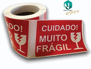 Etiqueta adesiva Frágil 150x110mm 15x11cm Couche  - Rolo c/ 200