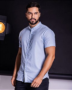 Camisa Azul Bebê Gola Padre - Manga Curta