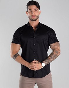 Camisa Preta Manga Curta Slim