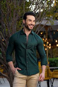 Camisa Verde Bandeira com Elastano - Gola Italiana