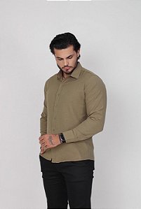 Camisa Verde Oliva Manga Longa - Gola Italiana