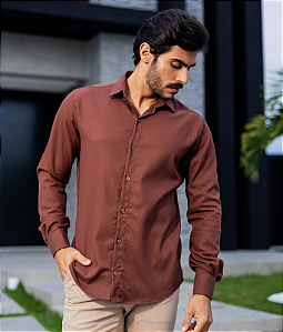 Camisa Marron Manga Longa - Gola Italiana