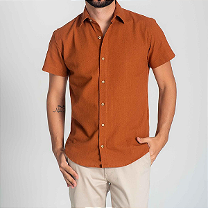 Camisa Terracota Manga Curta Slim - Gola Italiana