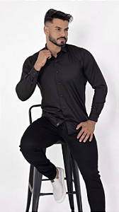 Camisa Preta Manga Longa - Gola Italiana