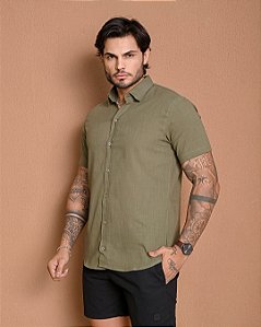 Camisa Verde Oliva Manga Curta Slim - Gola Italiana