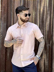 Camisa Rosa Bebê Manga Curta Slim - Gola Italiana
