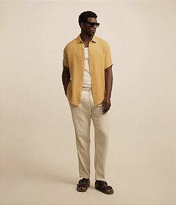 Camisa Amarelo Manga Curta Slim - Gola Italiana