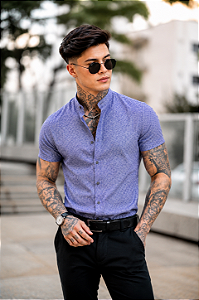 Camisa Azul Royal Gola Padre - Manga Curta