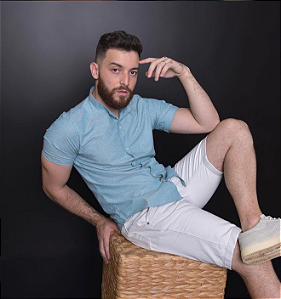 Camisa Azul Jade Gola Padre - Manga Curta