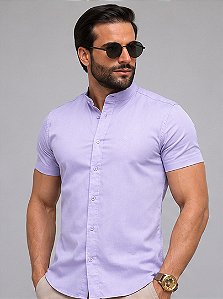 Camisa Lilás Gola Padre - Manga Curta
