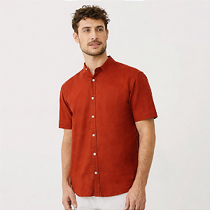 Camisa Terracota Gola Padre - Manga Curta