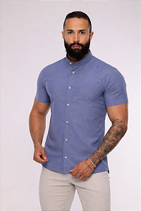 Camisa Cinza Azulado Gola Padre - Manga Curta