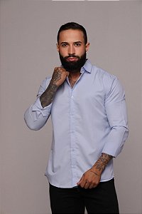 Camisa Azul Bebê Gola Italiana - Manga Longa