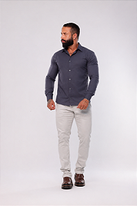 Camisa Chumbo Gola Italiana - Manga Longa